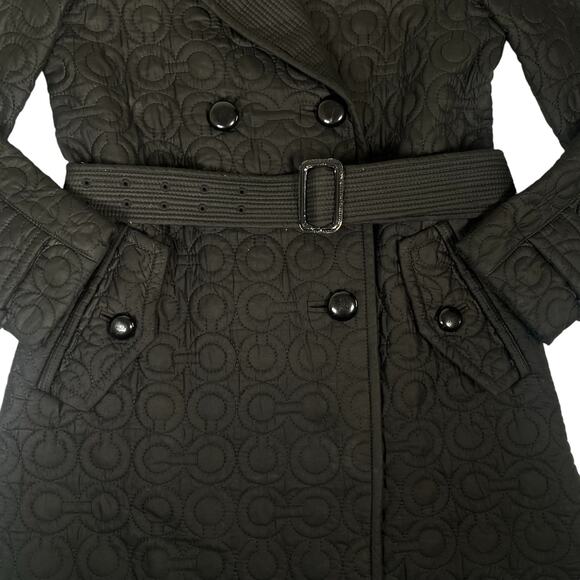RARE Coach Quilted Pea Trench Coat Logo Black with Belt - Picture 3 of 11